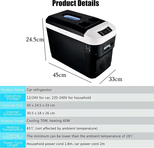 Vista 3 de Refrigerador portátil pequeño de 15 L/16 cuartos para auto de 12 V/24 V/110 V, refrigerador y caja calentadora, congelador de alimentos de viaje