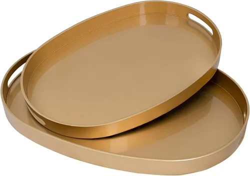 Vista 7 de MAONAME Juego de 2 bandejas decorativas rosadas, bandeja ovalada con asas