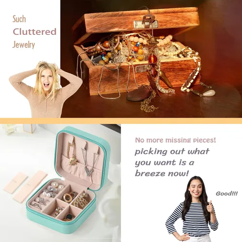 Vista 2 de GDJMLai Organizador de joyas de viaje pequeño estuche de joyería hecho de terciopelo y piel sintética para niñas mini joyero de viaje con cremallera