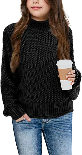 Vista 17 de Imily Bela Suéteres de Cuello Alto para Niñas Niños Ropa de Punto con Manga Murciélago Suéter Grueso Pullover Jumper A-Apricot