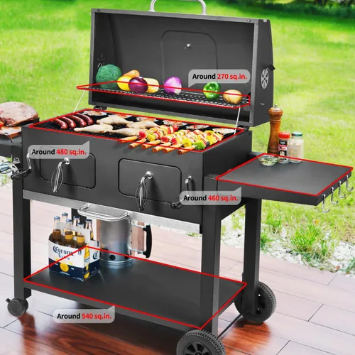 Vista 10 de Kendane Parrilla de carbón para barbacoa al aire libre, área de cocina extra grande de 794 pulgadas cuadradas con dos bandejas de carbón
