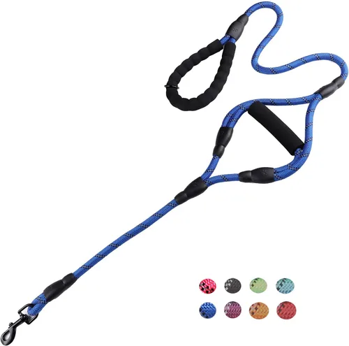 Vista 6 de Love Dream Correa para perro de 5 pies de largo con 2 cómodas asas acolchadas, hilos reflectantes con doble asa para control de seguridad, correa