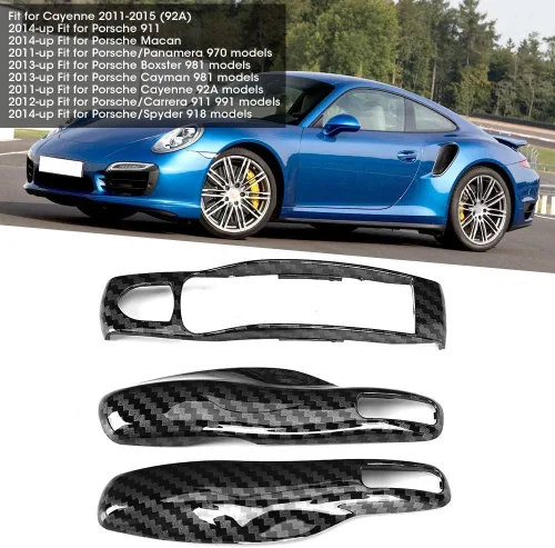 Vista 2 de Aramox Cubierta de llave remota, 3 unids/set ABS fibra de carbono llave de coche cubierta ajuste para Caimán/ , ajuste de llavero