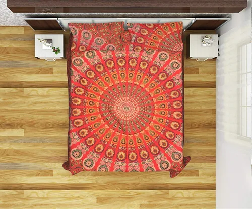Vista 2 de YUVANCRAFTS Funda de edredón de mandala indio, algodón puro, tamaño Queen, funda de edredón con 2 fundas de almohada