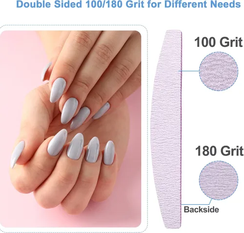 Vista 2 de Limas de uñas (25 piezas), lima de uñas de grano 100/180, tablero de esmeril a granel para uñas acrílicas y uñas naturales, limas para uñas