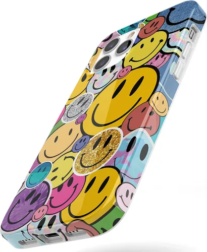 Vista 6 de Casely Funda para iPhone 12/12 Pro Todas las Sonrisas Adhesivo de Cara Sonriente Diseño Clásico Ultra Delgado