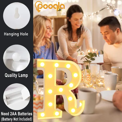 Vista 3 de Pooqla Letras con luces LED de marquesina, letras decorativas iluminadas en blanco cálido y blanco frío, letras del alfabeto iluminadas para niños