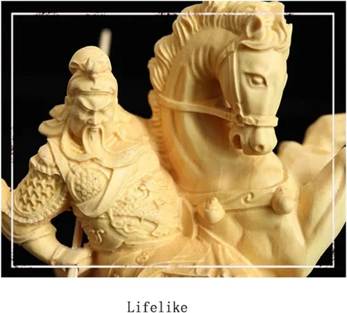 Vista 3 de Estatua de Guan Gong de madera tallada a mano, escultura de Feng Shui Dios de la riqueza Guan Yu para decoración del hogar y la oficina