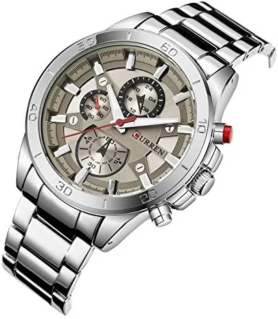 Vista 4 de CURREN Reloj de pulsera 8275 para hombre reloj de cuarzo de lujo moda casual gris plateado Reloj de cuarzo