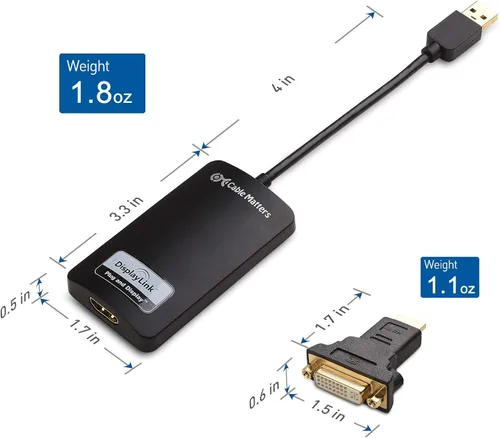 Vista 3 de Cable Matters SuperSpeed, adaptador USB 3.0/2.0 a HDMI/DVI para Windows y Mac., Negro