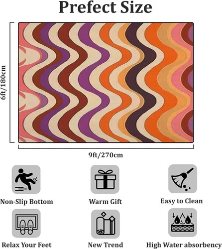 Vista 2 de Groovy Lines - Alfombra geométrica nostálgica retro de los años 70 con patrón abstracto sin costuras, alfombra de patio al aire libre, alfombra