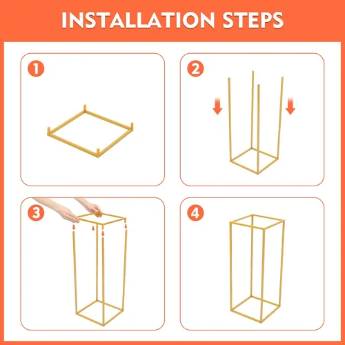 Vista 9 de 10 soportes geométricos dorados de 23 pulgadas para decoración de boda, soportes de columna de jarrón de metal para eventos, fiestas, decoración