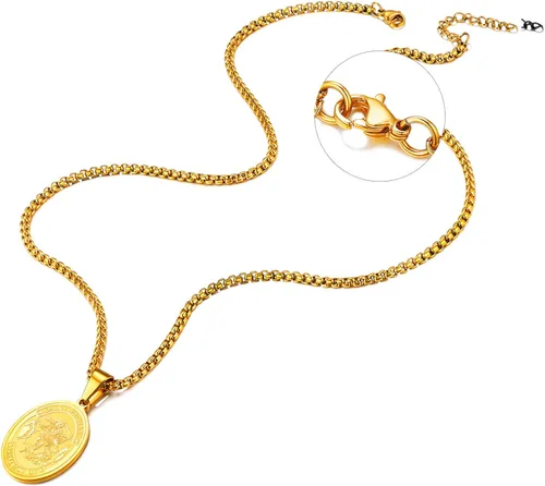 Vista 6 de U7 St. Michael Necklaces, Men Women Stainless Steel 18K Gold Plated Biblical Archangel Jewelry Patron Saint Michael Necklaces RoundOvalShield Medal