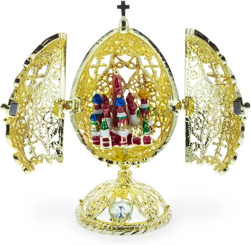 Vista 5 de BestPysanky Estatuilla dorada de huevo de Pascua de la iglesia ortodoxa Bejeweled