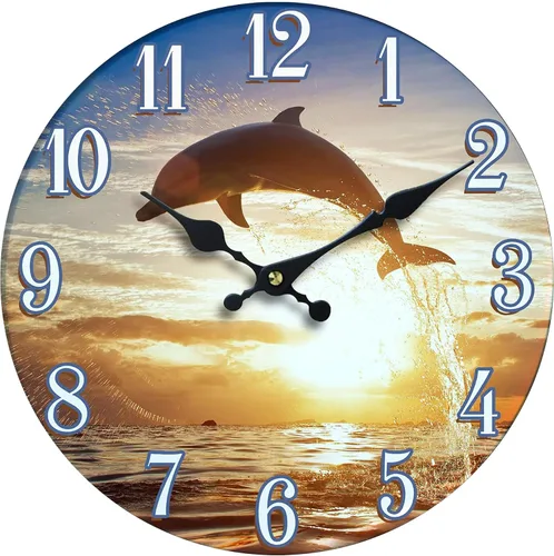 Vista 2 de 13" Reloj Dolphin Sunset de vidrio