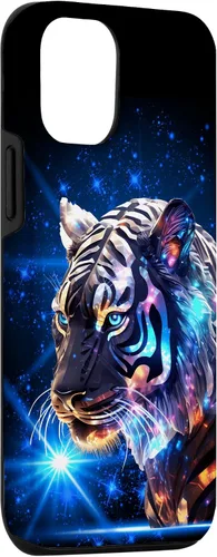 Vista 3 de Funda para iPhone 14 Cosmic Silver Tiger Blue Star Wild Animal Safari