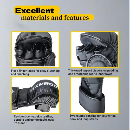 Vista 3 de Guantes MMA Sparring Grappling, guantes de kickboxing, guantes híbridos de palma abierta para artes marciales, peso ligero para artes marciales