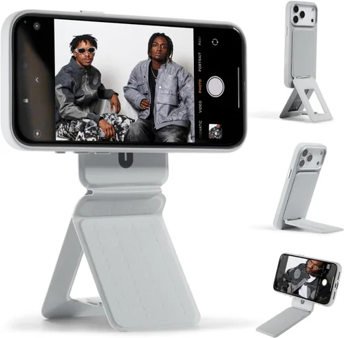 Vista 10 de MOFT Soporte de trípode para teléfono para iPhone, soporte para iPhone multiángulo, soporte para teléfono ligero y portátil, imanes fuertes, cuero