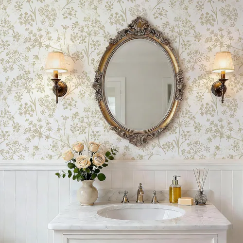 Vista 5 de Safiyya Papel tapiz adhesivo floral para despegar y pegar, 78.7 x 17.3 pulgadas, papel de pared blanco y beige, moderno, neutro, autoadhesivo