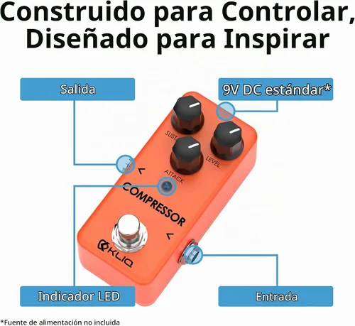 Vista 3 de KLIQ - Pedal de efecto de compresor pequeño para guitarra y bajo Compresor (naranja)