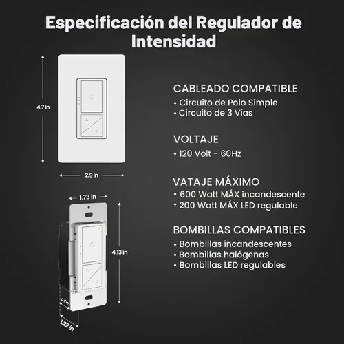 Vista 3 de Feit Electric - Interruptor de luz inteligente WiFi regulable con control remoto, unipolar/3 vías/4 vías, control de voz con Alexa y Google Asst