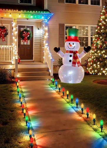 Vista 6 de Brightown Luces de Navidad C9 C9 para exteriores, 25.7 pies, fresa, C9, luces de camino de Navidad con 20 bombillas LED y estacas, decoraciones