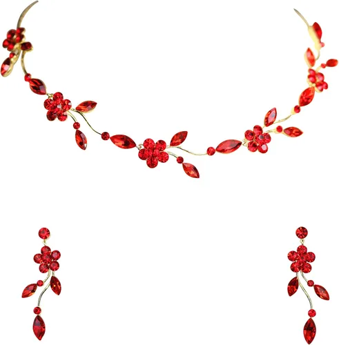 Vista 61 de Faship - Juego de collar y aretes con cristales de imitación florales AB