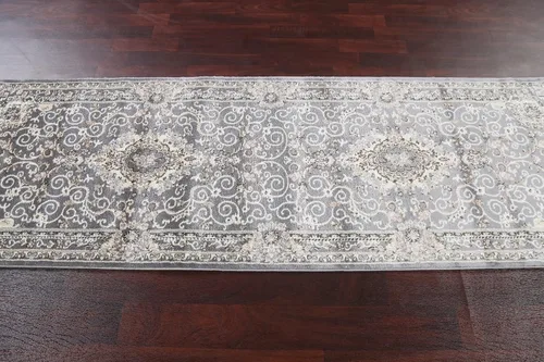 Vista 9 de Alfombra oriental de transición gris de polipropileno, 3 x 8 pulgadas