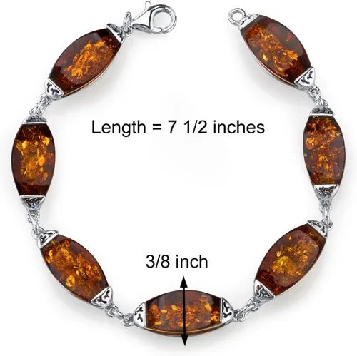 Vista 2 de Peora Collar con colgante de ámbar báltico auténtico, pendientes y pulsera en plata de ley, color coñac rico