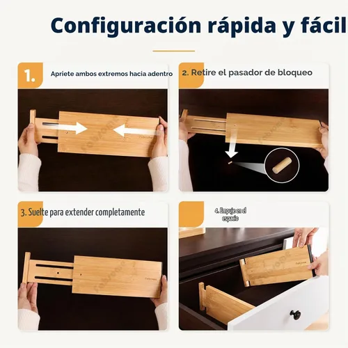 Vista 7 de Fabsome Paquete de 6 separadores de cajones, organizadores de bambú para ropa, calcetines, ropa interior, ropa de bebé, separadores de madera