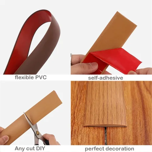 Vista 3 de Tira de transición de piso de 3.2 pies, tiras autoadhesivas para cubierta de piso, transiciones de piso, tira de piso laminada, tira divisora plana