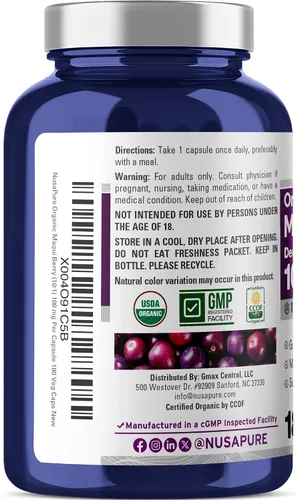 Vista 3 de NusaPure Cápsulas orgánicas de bayas de Maqui, 100 mg, 180 cápsulas vegetales (sin OMG, USDA, veganas)