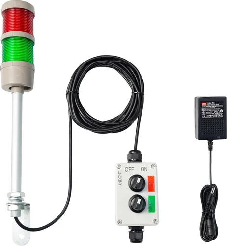 Vista 10 de Luz LED de torre Andon de 2 pilas con zumbador Rojo/verde, encendido/apagado o flash, interruptor ABB, adaptador Mean Well 120V-24V, Plug-and-Play