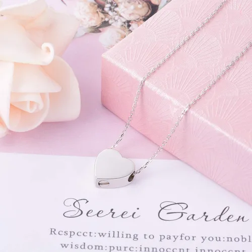 Vista 4 de Collar con urna de corazón de plata de ley 925 para cenizas, joyería conmemorativa de cremación