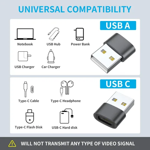 Vista 6 de Adaptador USB C hembra a USB macho (paquete de 8), adaptador de cable de carga tipo C a USB A para iPhone 11 12 13 14 15 Pro Max, Samsung Galaxy