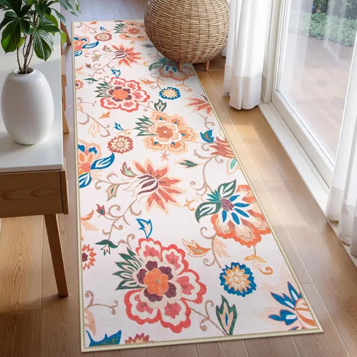 Vista 26 de Beeiva Alfombras florales de entrada, lavables para interiores, ultra fina, de 2 x 3 pies, antideslizante, para cocina, tapete de cachemira suave