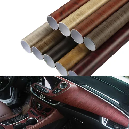 Vista 3 de Papel de contacto autoadhesivo con textura de vinilo de grano de madera de alto brillo, para decoración interior de automóvil, calcomanías