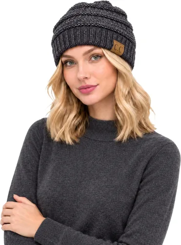 Vista 60 de C.C Exclusives Gorro de Punto de Cable - Gorros Gruesos, Suaves y Cálidos de Punto Grueso Chenille Teniente Mel Gris