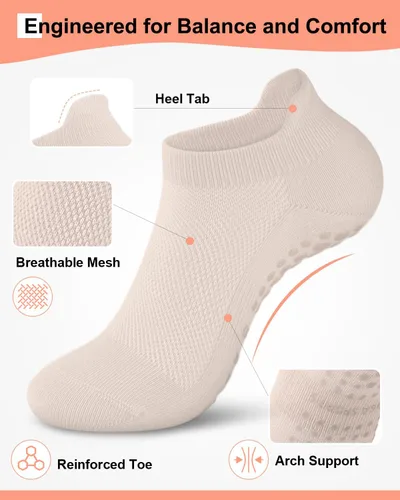 Vista 2 de Aoliks - 6 pares de calcetines antideslizantes de pilates para mujer, calcetines atléticos de yoga para barre ballet descalzo entrenamiento hospital