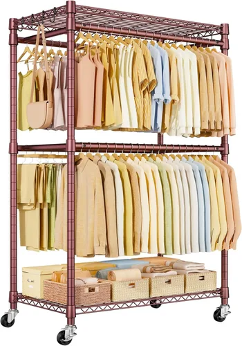 Vista 14 de ULIFHOME P4 Plus Perchero Rodante de Ropa Resistente, Percheros de Ropa para Colgar Ropa, Percheros de Vestir Independientes con Ruedas, Perchero