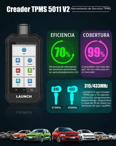 Vista 3 de LAUNCH X431 Creader TPMS 5011 V2 Sensor de monitoreo de presión de neumáticos escáner de servicio compatible con todos los sensores de 315/433MHz