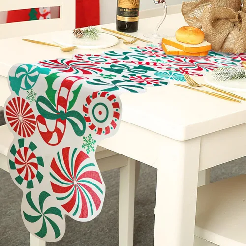 Vista 8 de FOIMAS Camino de Mesa de Dulces de Navidad, 71 x 13 pulgadas Camino de Mesa de Dulces Piruleta de Menta, Manteles de Mesa para Ornamento de Mesa