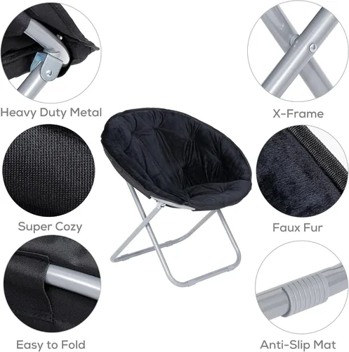 Vista 6 de SUPER DEAL Silla plegable con platillo, para adultos y niños, silla redonda portátil de piel sintética para sala de estar, dormitorio, apartamento