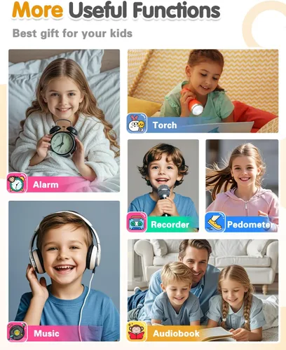 Vista 4 de Reloj Inteligente Impermeable para Niños Juguetes para Niños de 5-12 Años con 32 Juegos, Cámara Dual, Seguimiento de Hábitos, Reproductor de Música
