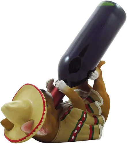 Vista 3 de South of The Border Chihuahua - Soporte para botella de vino, escultura para estatuas decorativas de bares mexicanos y del suroeste y decoración