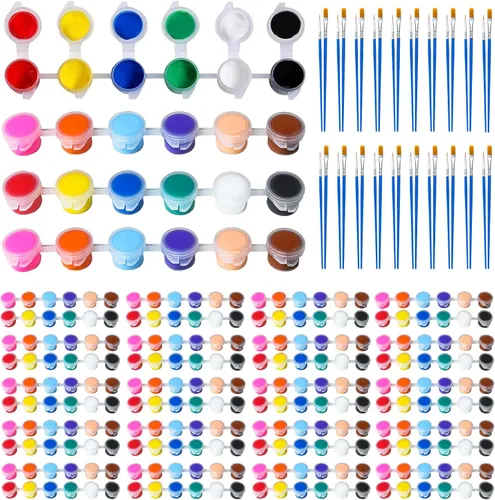 Vista 6 de Paquete de 25 mini pintura acrílica, 350 piezas de kit de pintura para niños, tiras de almacenamiento de tiras de 12 colores, tiras de pinturas