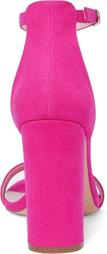 Vista 4 de GENSHUO Sandalias de tacón alto grueso de 4 pulgadas con correa para el tobillo, zapatos de novia para fiesta de boda
