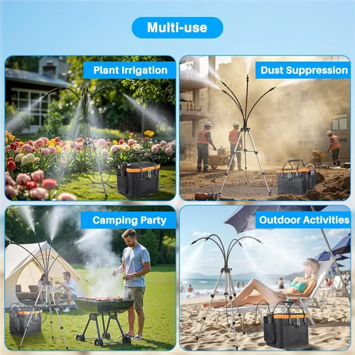 Vista 7 de Sistema de nebulización portátil con soporte, juego de rociadores de refrigeración de agua de 6000 mAh para patio exterior, cubo de 20 L, altura