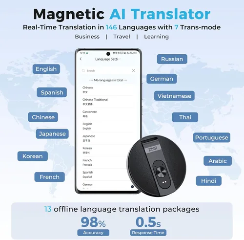 Vista 14 de Dispositivo de traductor AI, traductor inteligente portátil para traducción en tiempo real de 165 idiomas, Traductor de idiomas portatil de bolsillo
