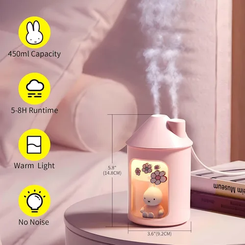 Vista 4 de Mipow x miffy BTA700M Humidificador de niebla fría para dormitorio, humidificador ultrasónico silencioso con luz nocturna, humidificadores de doble